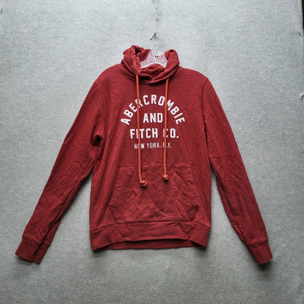 Abercrombie & Fitch Women Hoodie L Red Logo Drawstring Long Sleeve